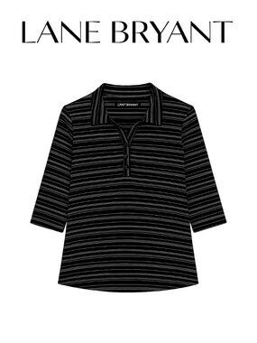 Lane Bryant Women's Plus 22/24 Striped Collared Top V-Neck Stretch